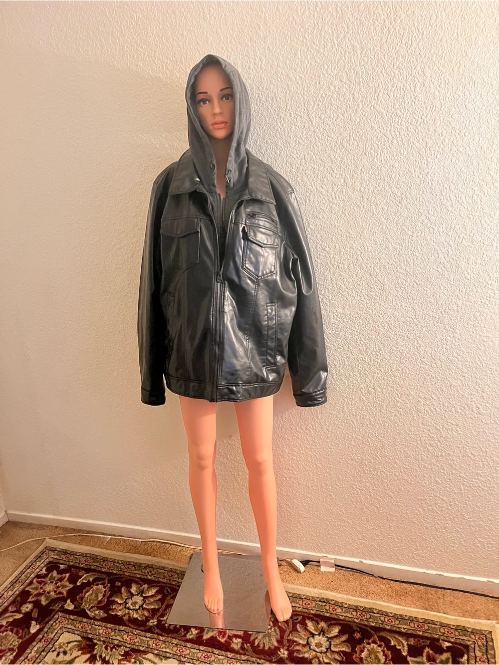 Levi's Black Faux Leather Hooded Jacket
